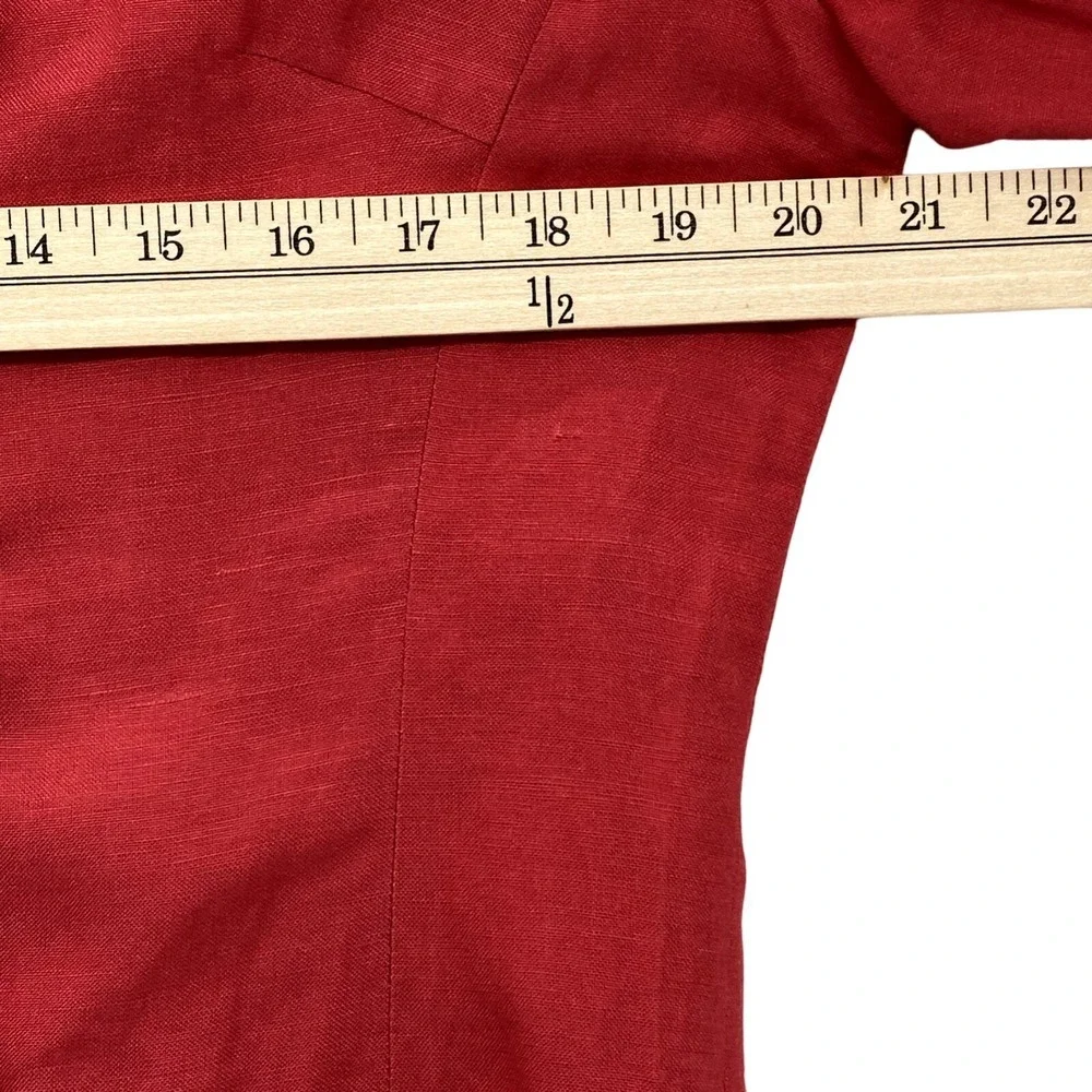 Adrianna Papell Jacket Womens 10 Red Linen Blend Open Front Embroidered - Picture 8 of 9